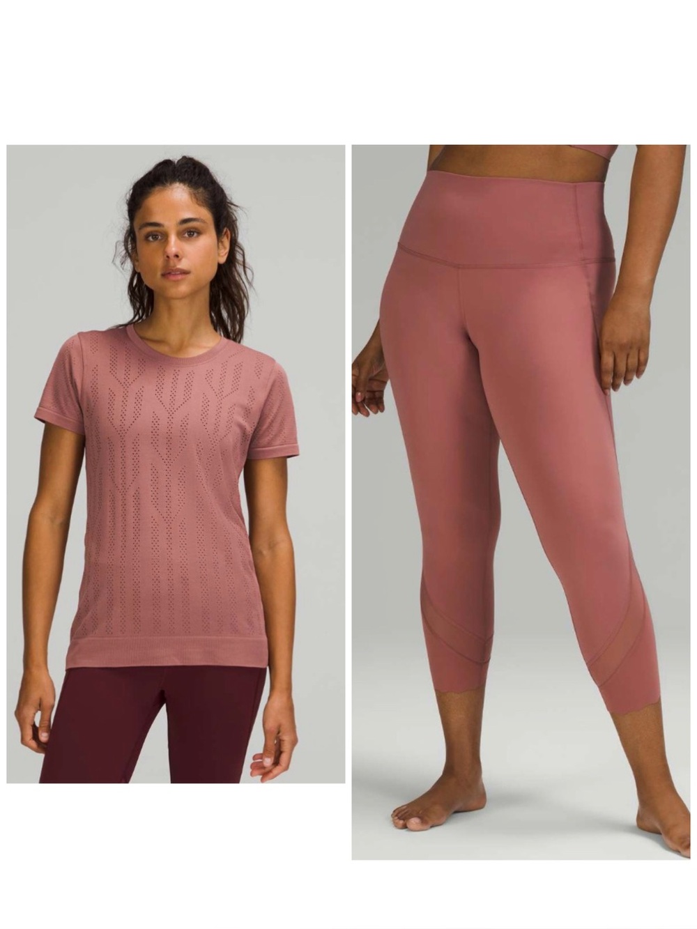 Lululemon Scalloped Hem Legging and matching top in spiced chai